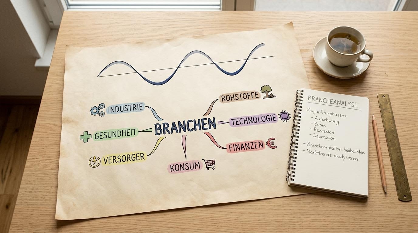 Mindmap zu deutschen Branchen mit Sektorzweigen wie Industrie, Gesundheit und Versorger